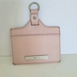 Agnes B. Name Card ID Holder Wallet Small Charm Luggage Hang Tag Leather Pink